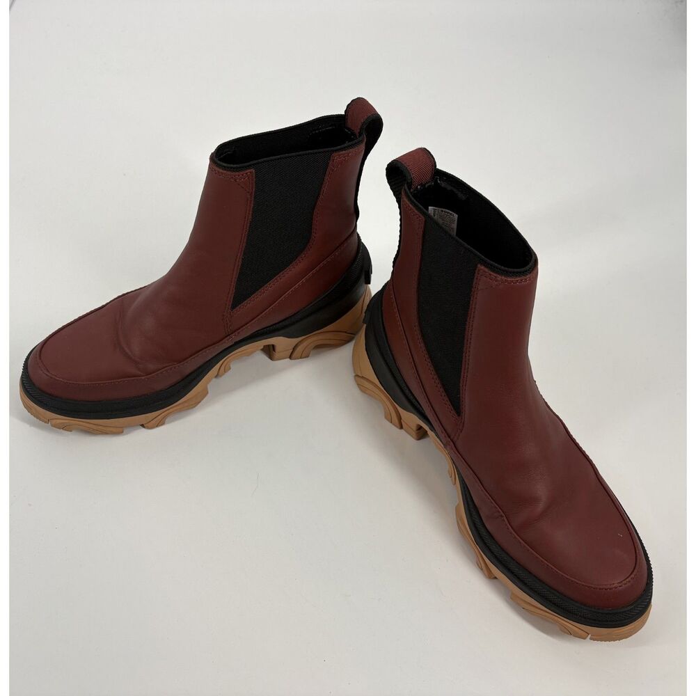 Sorel Brex Waterproof Burgundy Leather Chelsea Lug Sole Boots - Picture 2 of 6
